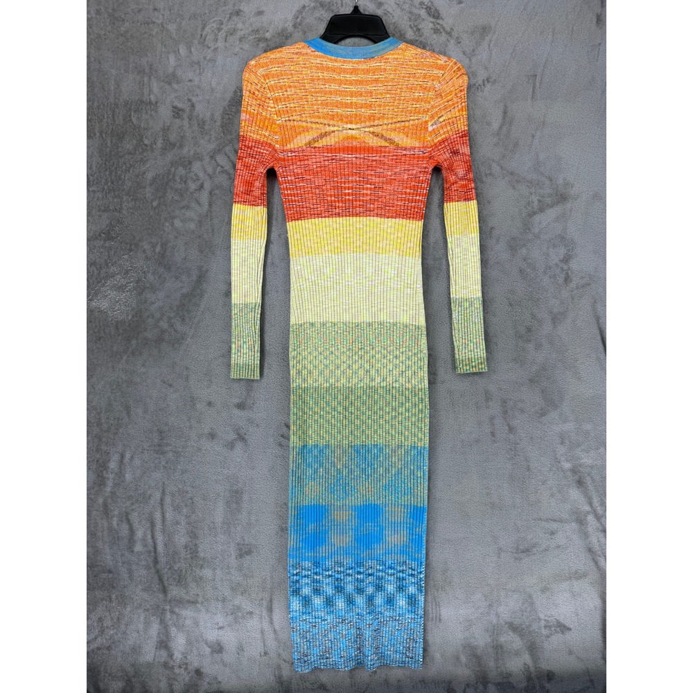 STAUD Shoko Women Multicolor Rainbow Striped Ribbed Button Front Maxi Dress XS - Picture 9 of 10